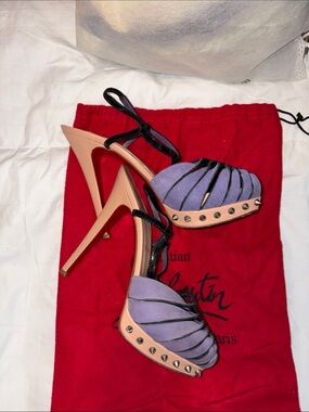 Christian Louboutin Lavender Suede Studded Platform Sandals SZ 36